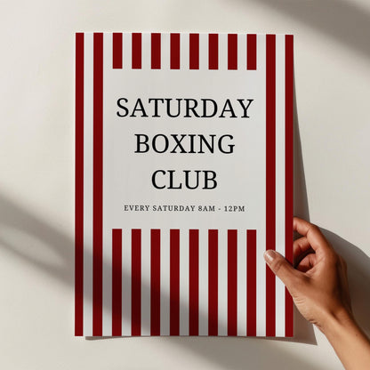 Boxing Club Print - vintage boxing poster - boxing print - red striped prints - boxing gym print - home gym prints - retro gym poster