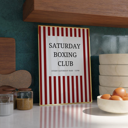 Boxing Club Print - vintage boxing poster - boxing print - red striped prints - boxing gym print - home gym prints - retro gym poster