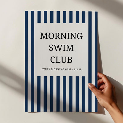 Swimming Club Print - vintage swimming prints - swimming print - blue striped prints - pool house decor - summer print art - pool wall art