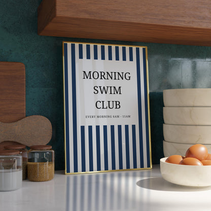 Swimming Club Print - vintage swimming prints - swimming print - blue striped prints - pool house decor - summer print art - pool wall art