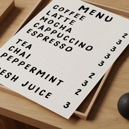 Coffee Menu Poster - Coffee Wall Art - Coffee Menu Print - Kitchen Wall Art - Coffee Station Art - Dining Room Prints - Kitchen Prints - A4