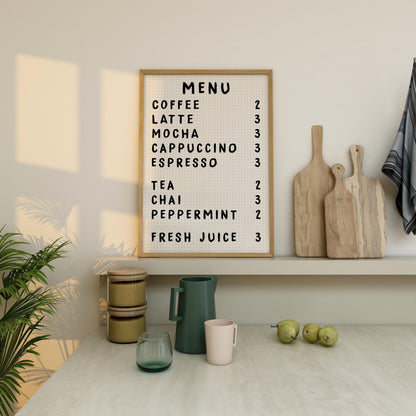 Coffee Menu Poster - Coffee Wall Art - Coffee Menu Print - Kitchen Wall Art - Coffee Station Art - Dining Room Prints - Kitchen Prints - A4