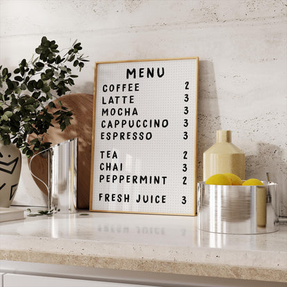 Coffee Menu Poster - Coffee Wall Art - Coffee Menu Print - Kitchen Wall Art - Coffee Station Art - Dining Room Prints - Kitchen Prints - A4