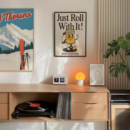Just Roll With It Print, Retro Print, Retro Photography Print, Retro Motivation Poster, Motivational Pun Art, Retro Office Decor, Fun Prints