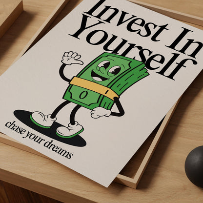 Invest In Yourself Print, Retro Print, Retro Photography Print, Retro Motivation Poster, Motivational Pun Art, Retro Office Decor, Fun Print