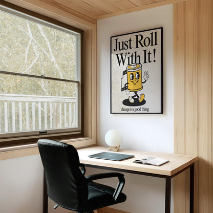 Just Roll With It Print, Retro Print, Retro Photography Print, Retro Motivation Poster, Motivational Pun Art, Retro Office Decor, Fun Prints