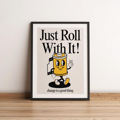 Just Roll With It Print, Retro Print, Retro Photography Print, Retro Motivation Poster, Motivational Pun Art, Retro Office Decor, Fun Prints