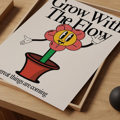 Go With The Flow Wall Art, Retro Photography Print, Retro Motivation Poster, Motivational Pun Art, Retro Office Decor, Fun Wall Art, A4 art