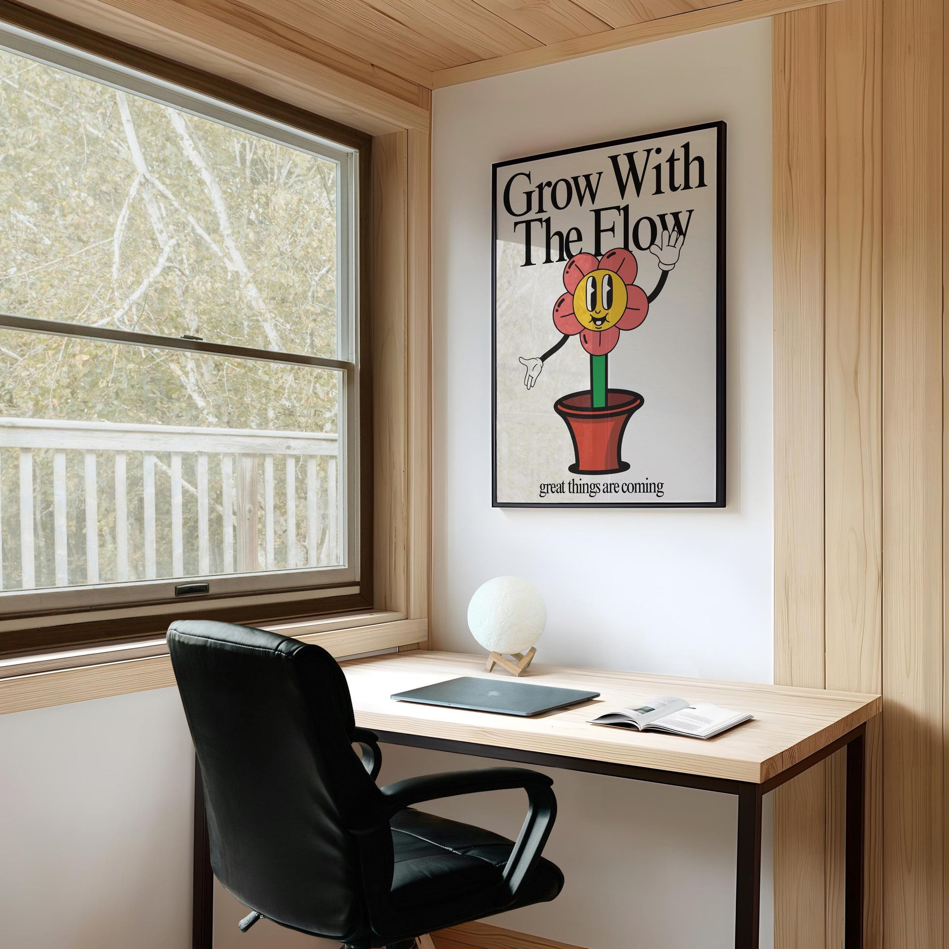 Go With The Flow Wall Art, Retro Photography Print, Retro Motivation Poster, Motivational Pun Art, Retro Office Decor, Fun Wall Art, A4 art