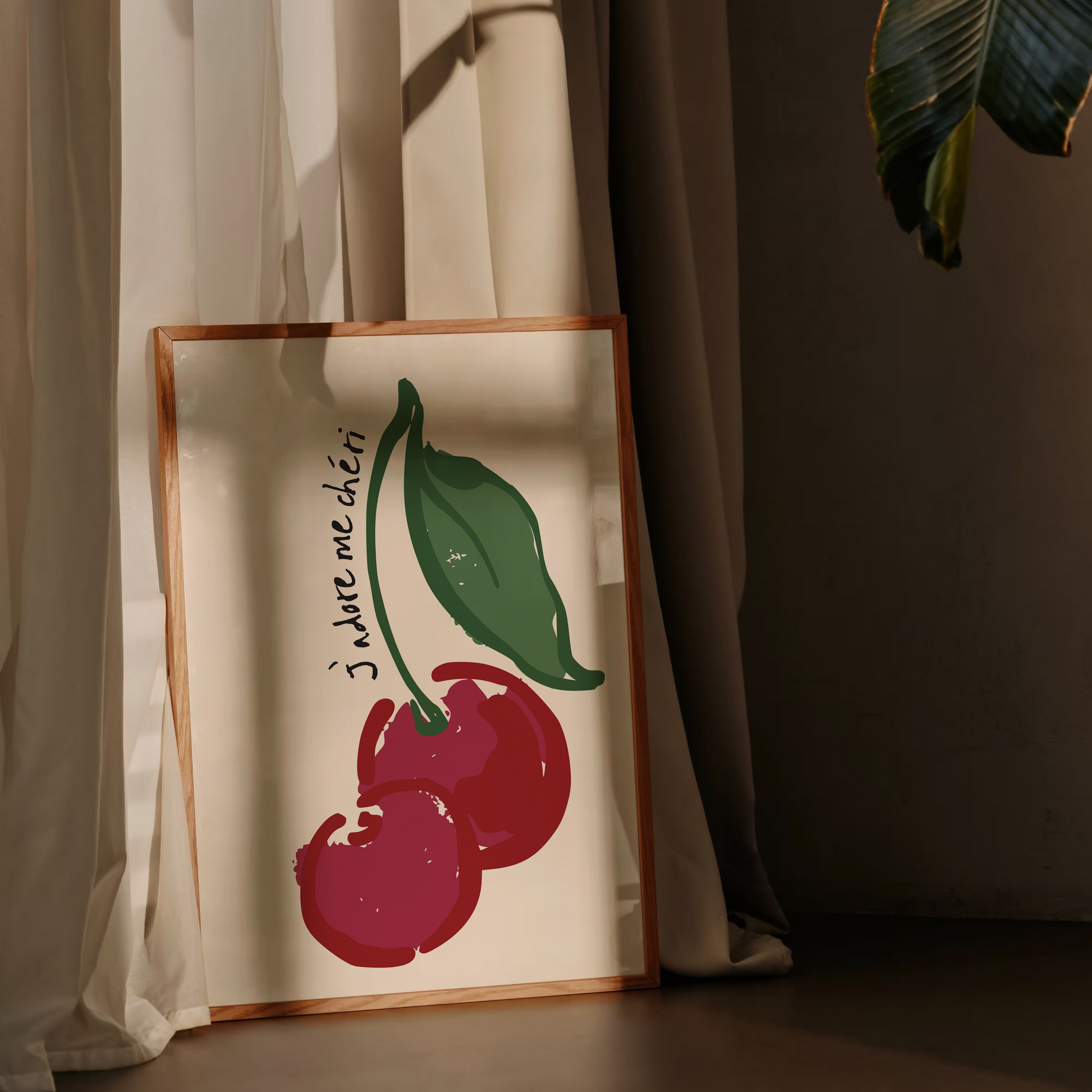Decorative pillow with cherry design against a neutral background